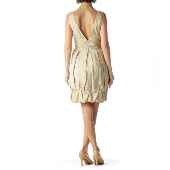 BCBGMaxAzria Metallic Gold Bubble Hem Mini Dress w/ Gold Sequin Women Size 12 - Picture 2 of 11